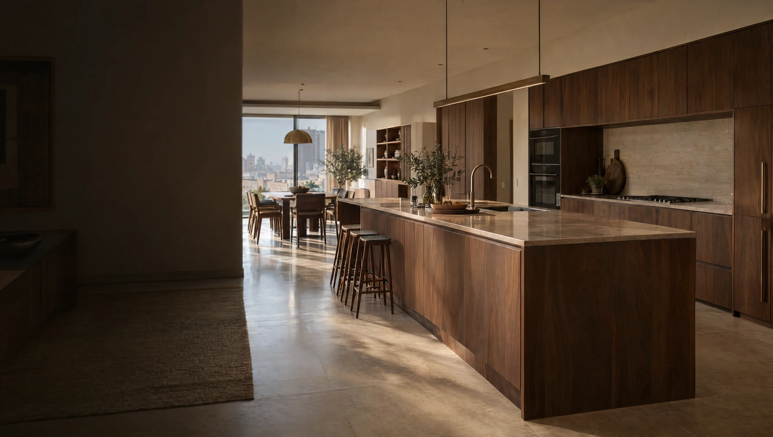 Design illustration: living space with wooden furniture